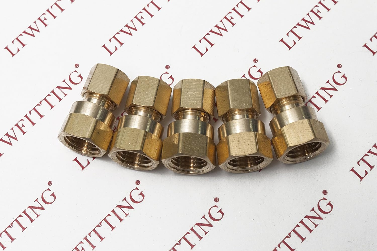 LTWFITTING Brass 3/8-Inch OD x 1/4-Inch Female NPT Compression Connector Fitting(Pack of 5)