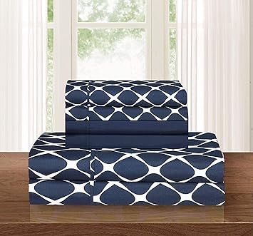 Elegant Comfort Luxury Softest and Coziest 6-Piece Bed Sheet Set, Wrinkle Resistant Milano Trellis Pattern-1500 Thread Count Egyptian Quality Microfiber Bedding Set, King, Navy Blue