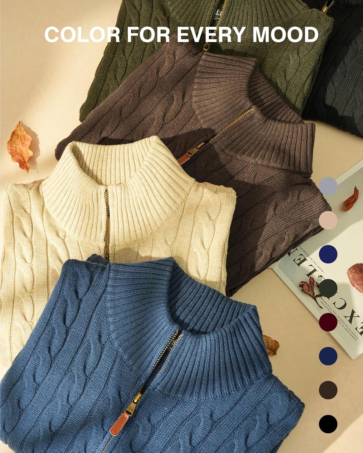 Kallspin Mens Quarter Zip Sweater Wool Blend Cable Knit Pullover Long Sleeve Casual Business Knitwear Fall Winter Top - Image 7