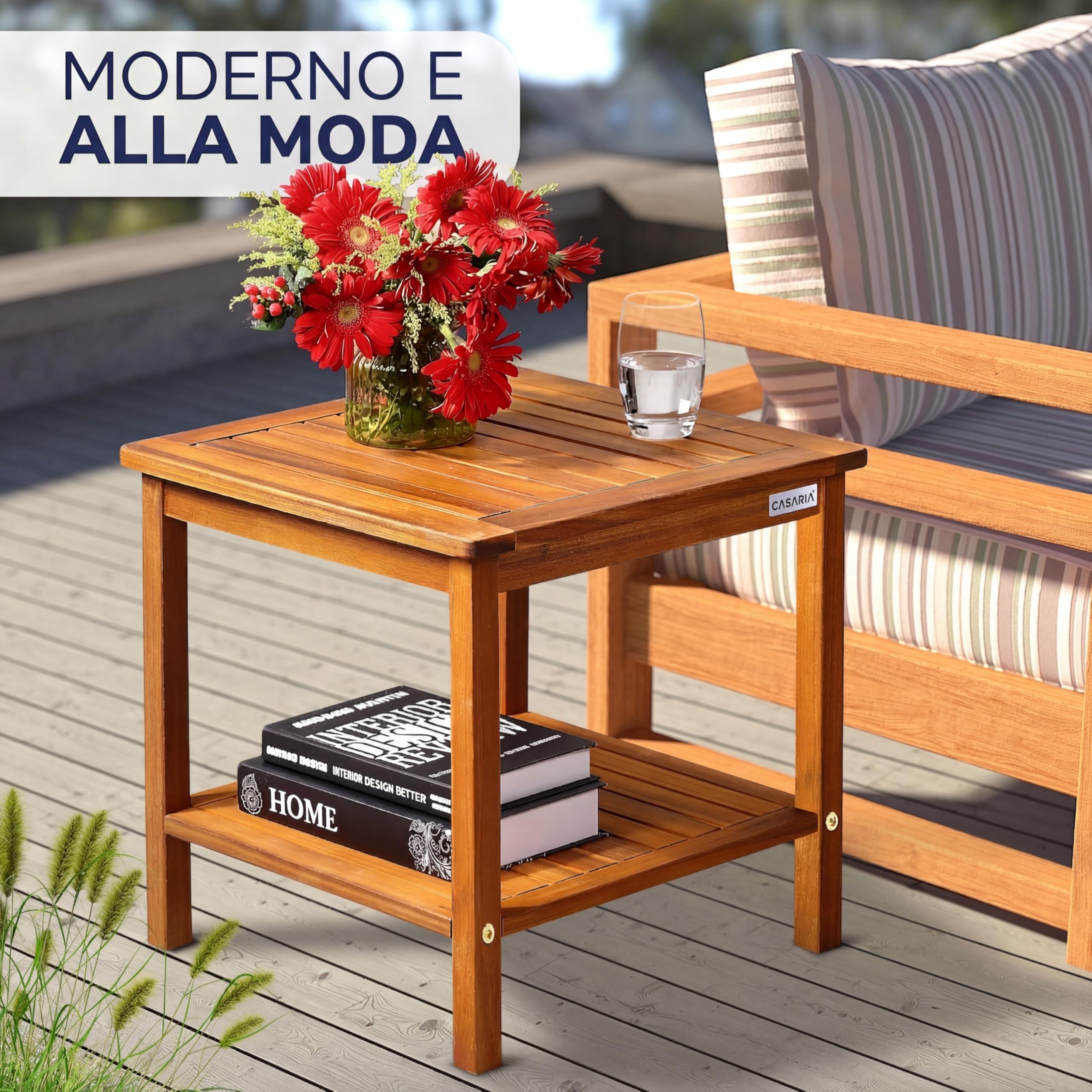 Casaria Tavolino da Giardino Legno Acacia 45x45x45cm Portata 80kg 2 Ripiani