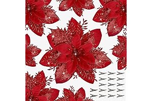 Artificial Poinsettia Flower Christmas Decor with Clips and Stems