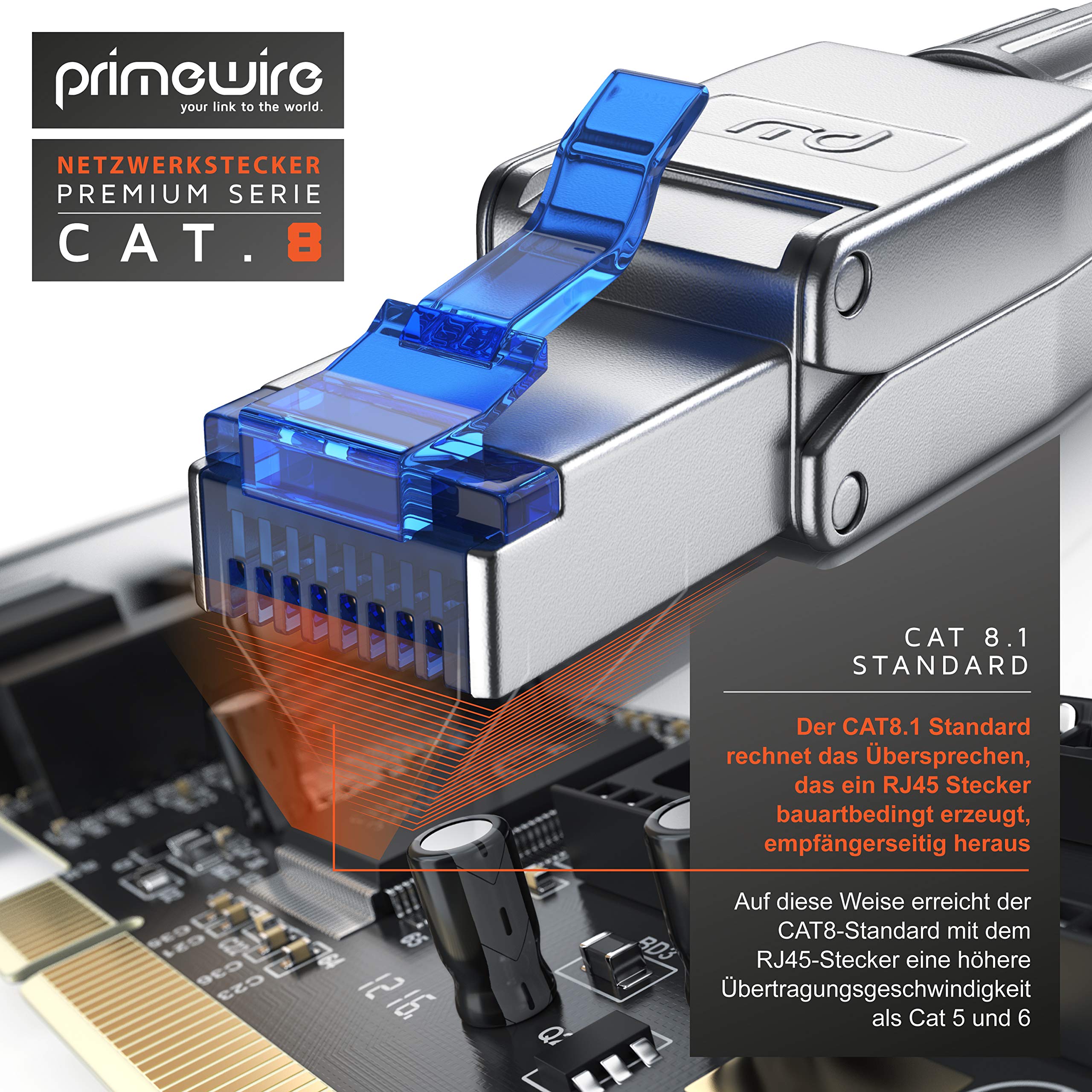 CSL - 8x Netzwerkstecker Feldkonfektionierbar RJ45 CAT 6/7/8 - Geschirmt 40 GBit/s 2000 MHz Ethernet Werkzeuglos LAN Kabel - Crimpstecker Steckverbinder für Netzwerkkabel Verlegekabel