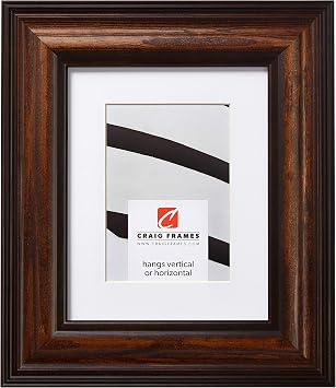 Craig Frames 5x7 Walnut Wood Picture Frame, Matted to 4x6 | Real glass, white mat included, wall decor ready to hang, made in the USA