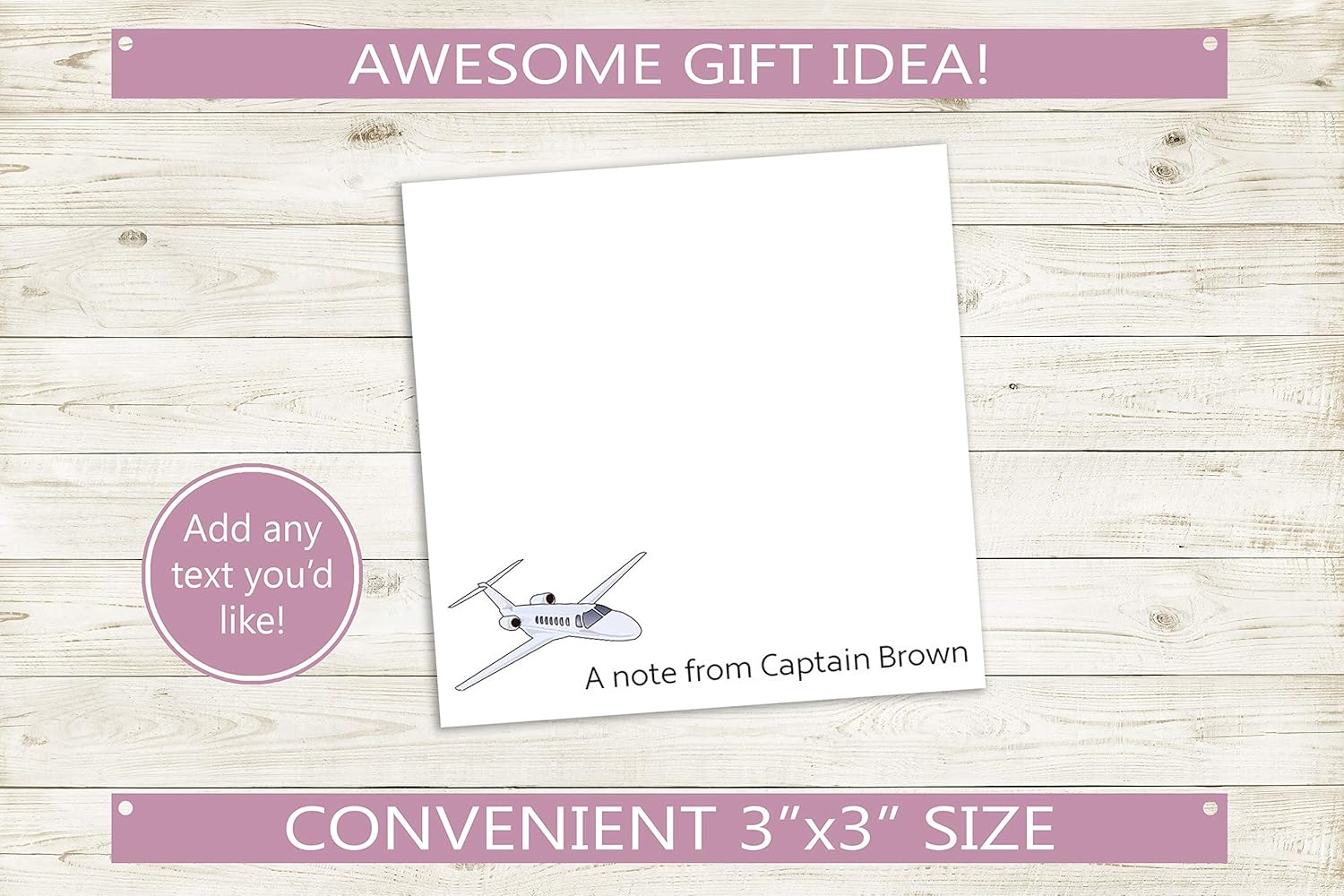 Personalized Airplane Sticky Notes // 3"x3" Custom Text, 50 Sticky Notes per pad, Pilot Gift idea, Plane, Captain, Post, Sticky Note Pads (3)