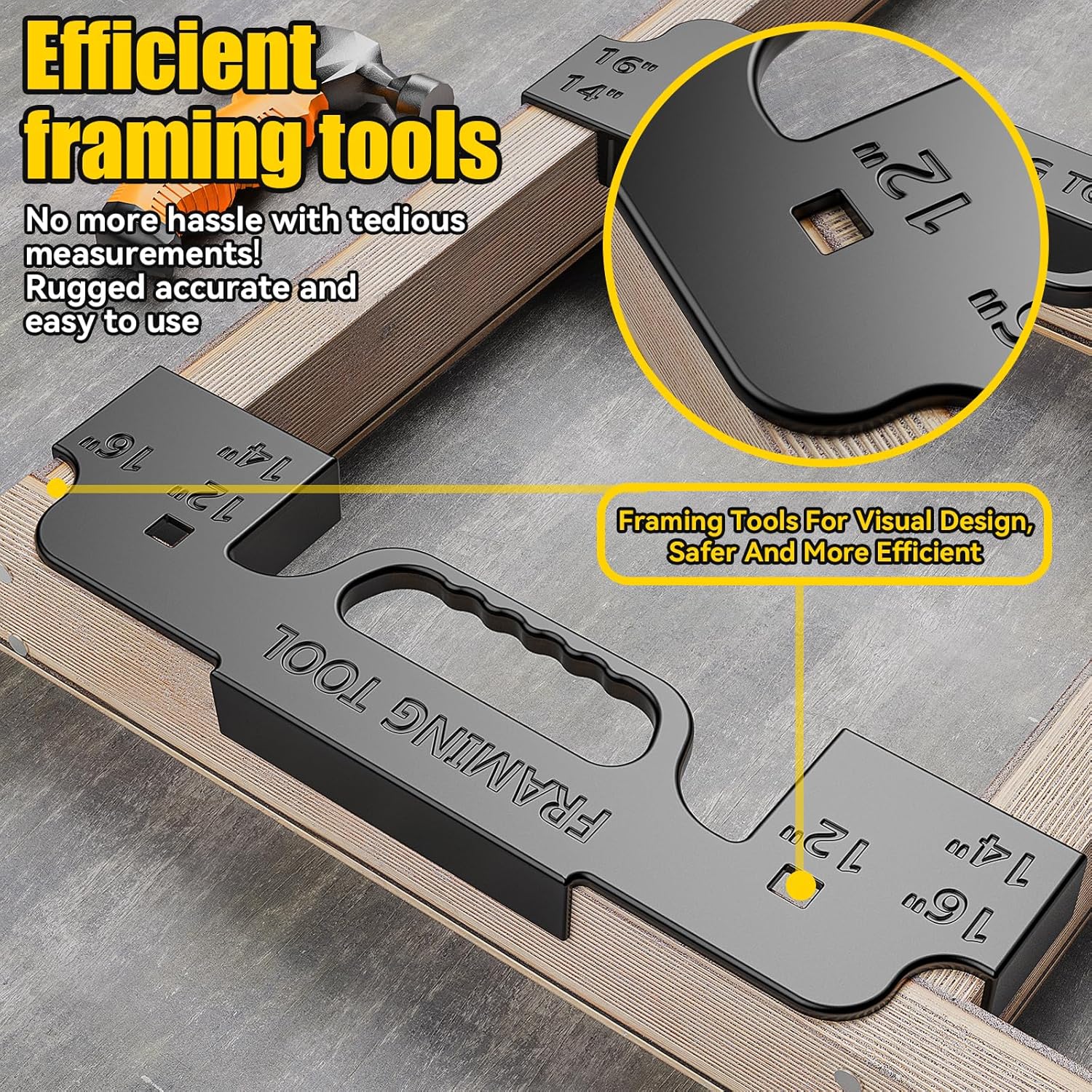 3 in 1 Metal Framing Tools,16 Inch on Center Framing Layout Tool,Cast Aluminum Framing Spacing Tool,Measurement Framing Jig for Walls,Roofs,Floors or Ladders