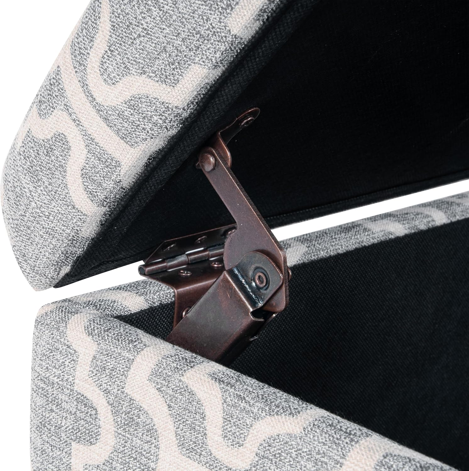 Gray Geometric Wood Storage Ottoman with Hinged Lid