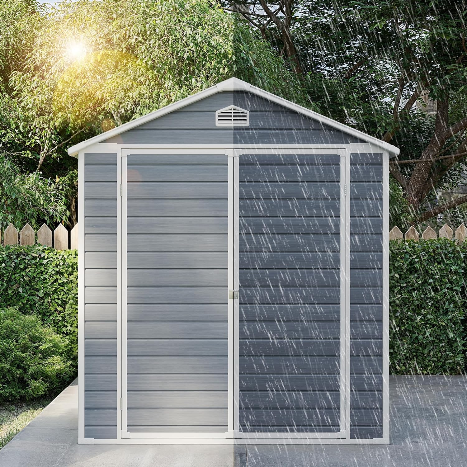 Gizoon 8x6 FT Outdoor Plastic Storage Shed with Reinforced Steel Frame, All-Weather Waterproof Resin Construction, Lockable Doors, Included Floor and Window for Backyard, Garden, Patio