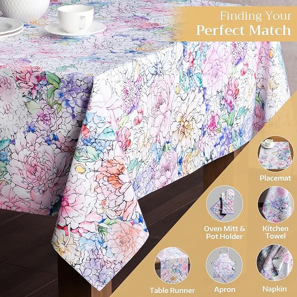 Maison d' Hermine Table Cloth Square Table 100% Cotton 54 x 54 Inches Tablecloth Reusable Decorative for Dining Kitchen Room Farmhouse Home Easter Decorations Spring Summer - Floral Love - 5