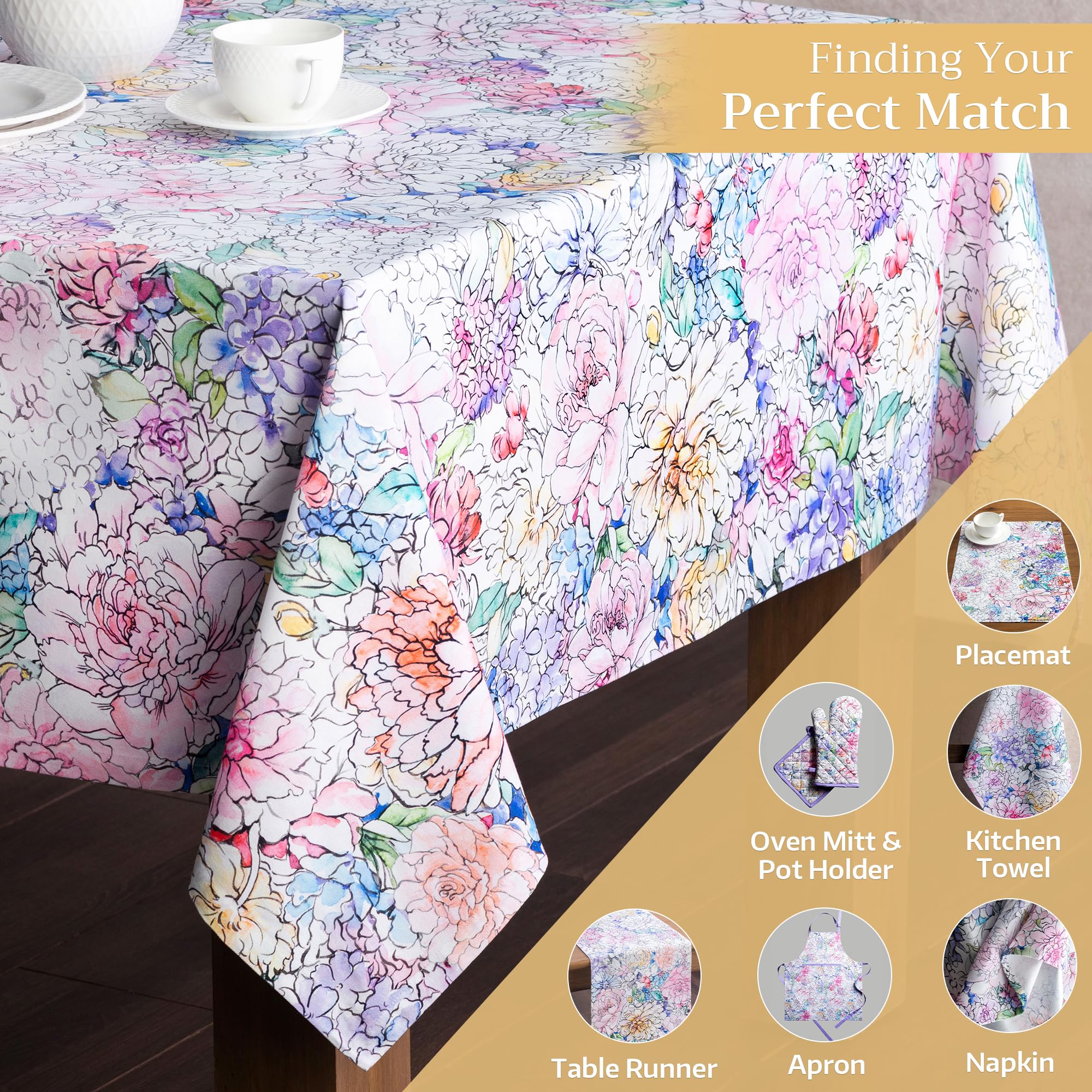 Maison d' Hermine Table Cloth Square Table 100% Cotton 54 x 54 Inches Tablecloth Reusable Decorative for Dining Kitchen Room Farmhouse Home Easter Decorations Spring Summer - Floral Love - 5
