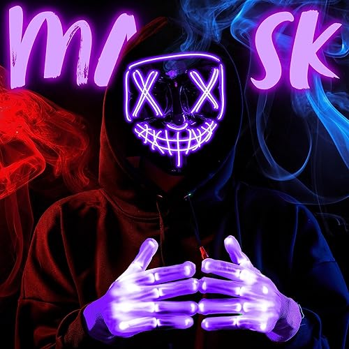 Miniatura 16 de JOYIN Máscara de Halloween con luz LED y guantes para disfraz de cosplay de Halloween (rojo), 3 modos de máscara que brilla en la oscuridad