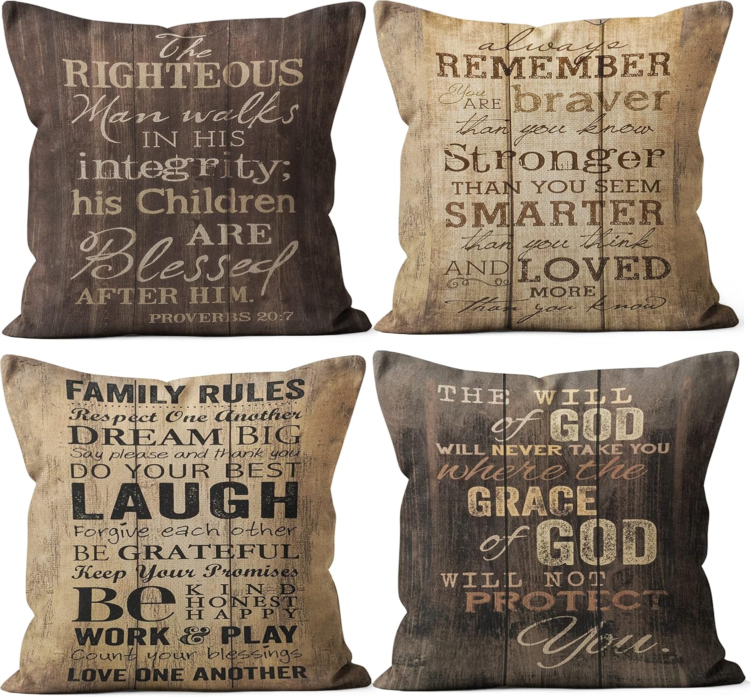 Vintage Rustic Style Be Amazing Inspiring Saying Quote Throw Pillow Covers, Gifts for Teen, Farm Porch Bench Decor, Farm Pillow Cases for Sofa Bed Couch,18 x 18 Inch Set of 4, Farm Living Room Decor