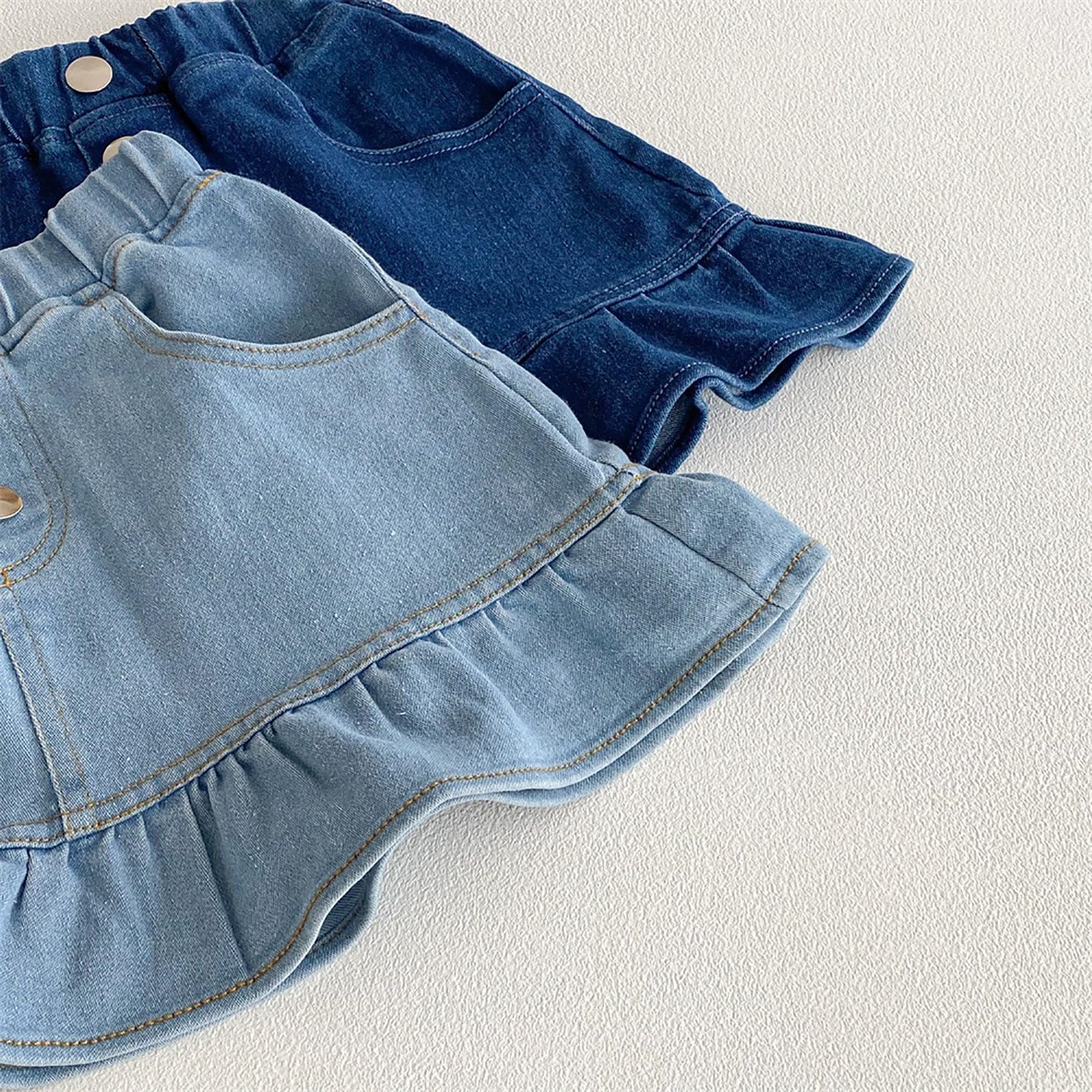 Minifalda vaquera para niñas, estilo veraniego, plisada, acampanada, casual, a la moda, con volantes, falda skater escalonada, ropa de calle para niños