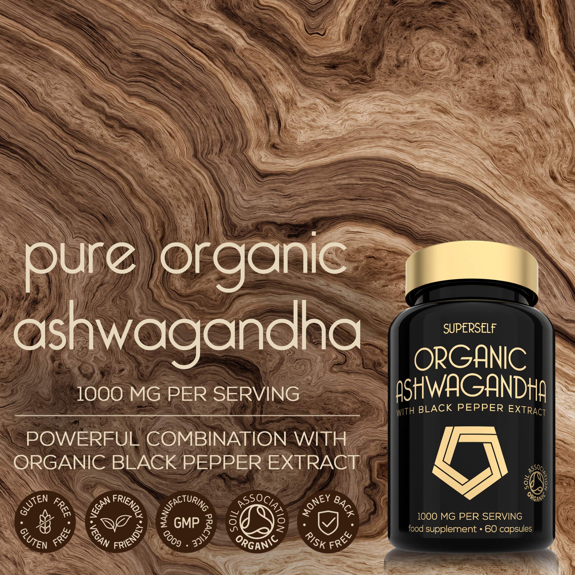 Organic Ashwagandha Capsules 1000mg Pure Ashwaganda Root Powder per