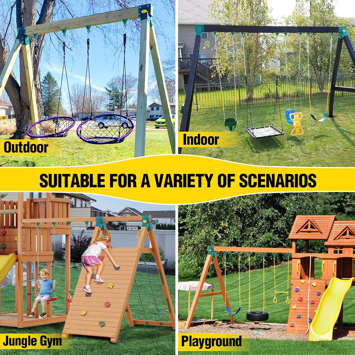 BETOOLL Swing Sets Brackets - 2 A-Frame Swing Set Brackets and 4 Swing Hangers with All Mounting Heavy Duty Hardware Included - Swing Set Kit for Porch, Yard, Playground - Green - Image 6