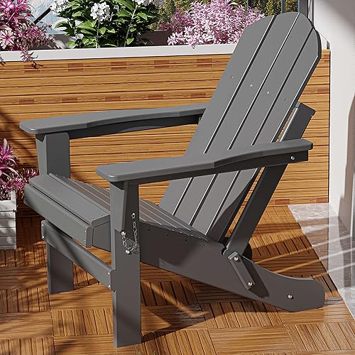 WUTUTUEE Adirondack Chair Folding Chair for Outside Weather Resistant Patio Chairs Lawn Chair Outdoor Adirondack Chair Fire Pit Plastic Chair for Patio Deck, Garden, Gray