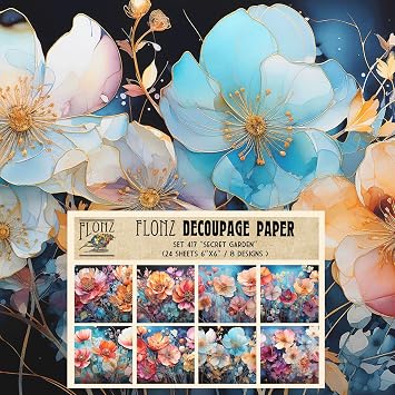 Decoupage Paper Pack 24 Sheets 6"x6" Secret Garden # Vintage Styled Pattern Paper for Decoupage, Craft and Scrapbooking
