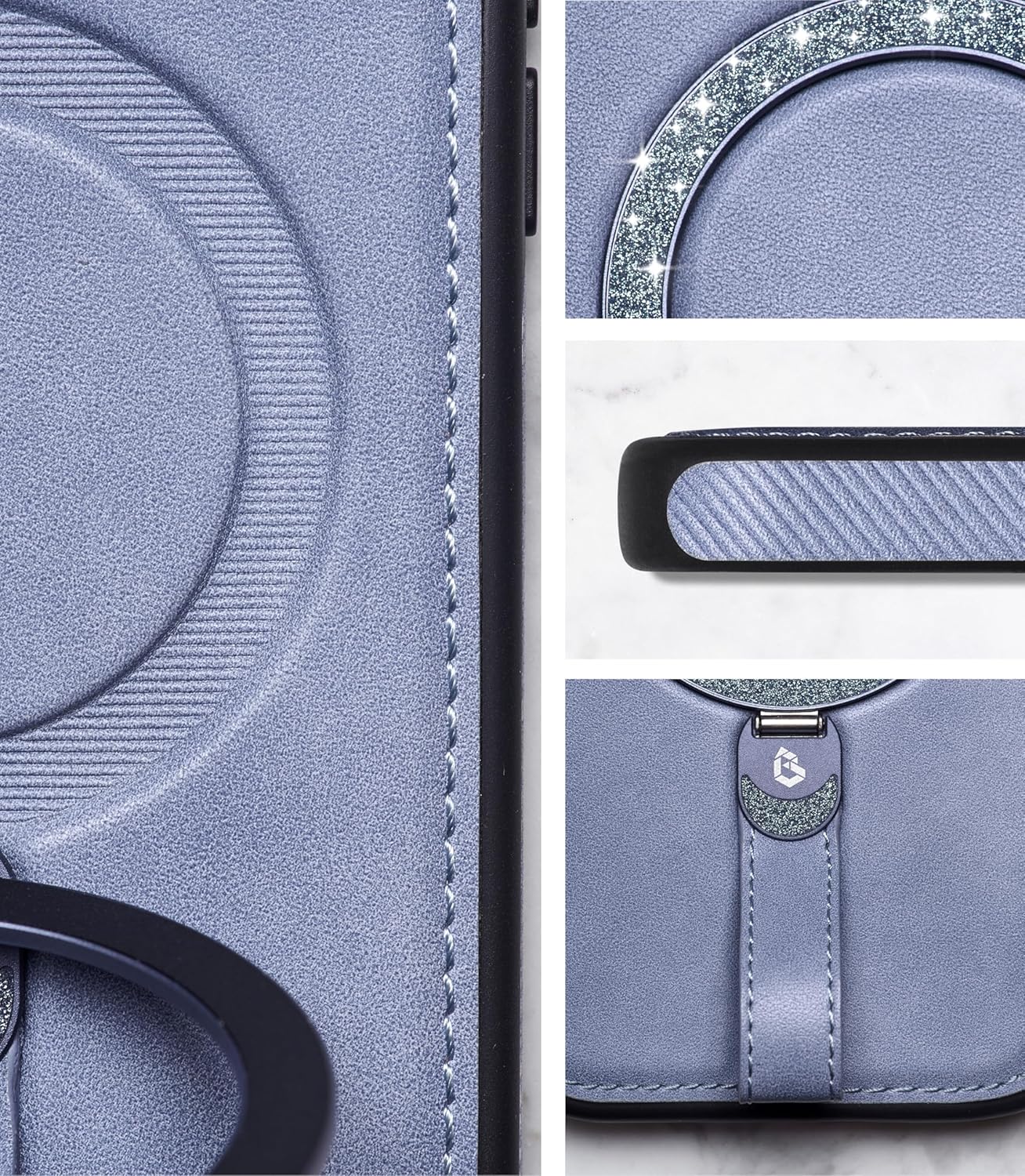 for iPhone 17 Pro Max Leather Case with Glitter Sparkly Shiny Stand | Fits for MagSafe (Sky Blue, iPhone 17 Pro Max)