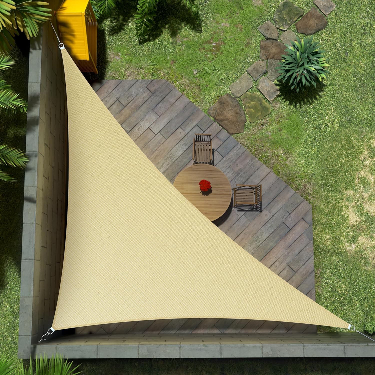 Amgo 20' x 20' x 28.3'Beige Right Triangle Sun Shade Sail Outdoor Canopy Awning UPF50, AGTAPRT20, Water & Air Permeable, Commercial Standard Heavy Duty (We Make Custom Size)
