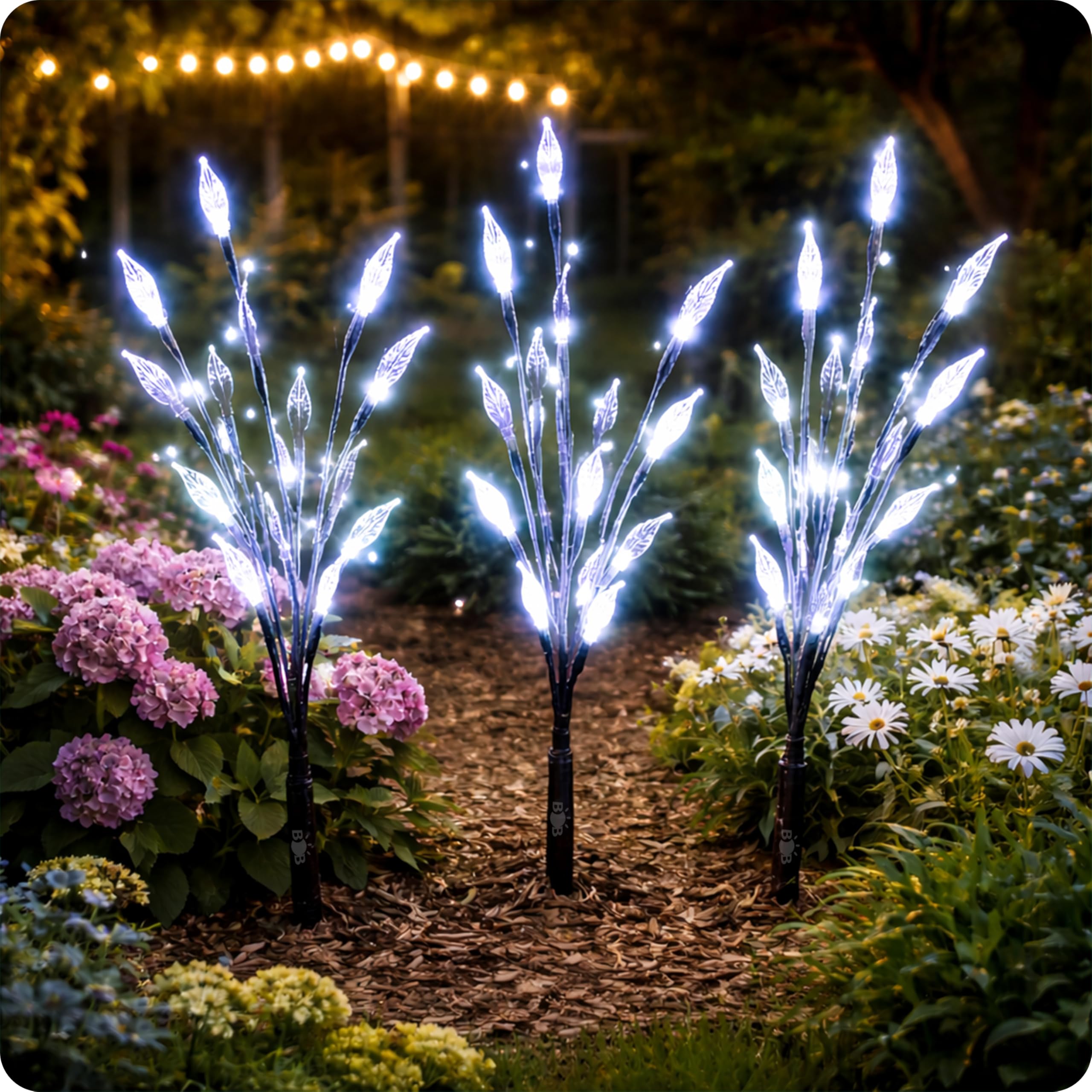 Solar Pathway Lights Garden, LED Solar Garden Lights Waterproof, Landscape Lighting for Yard Lawn Patio Walkway Driveway, Decorative Outdoor Solar Lights (3 Pack Solar Branch Lights (White))