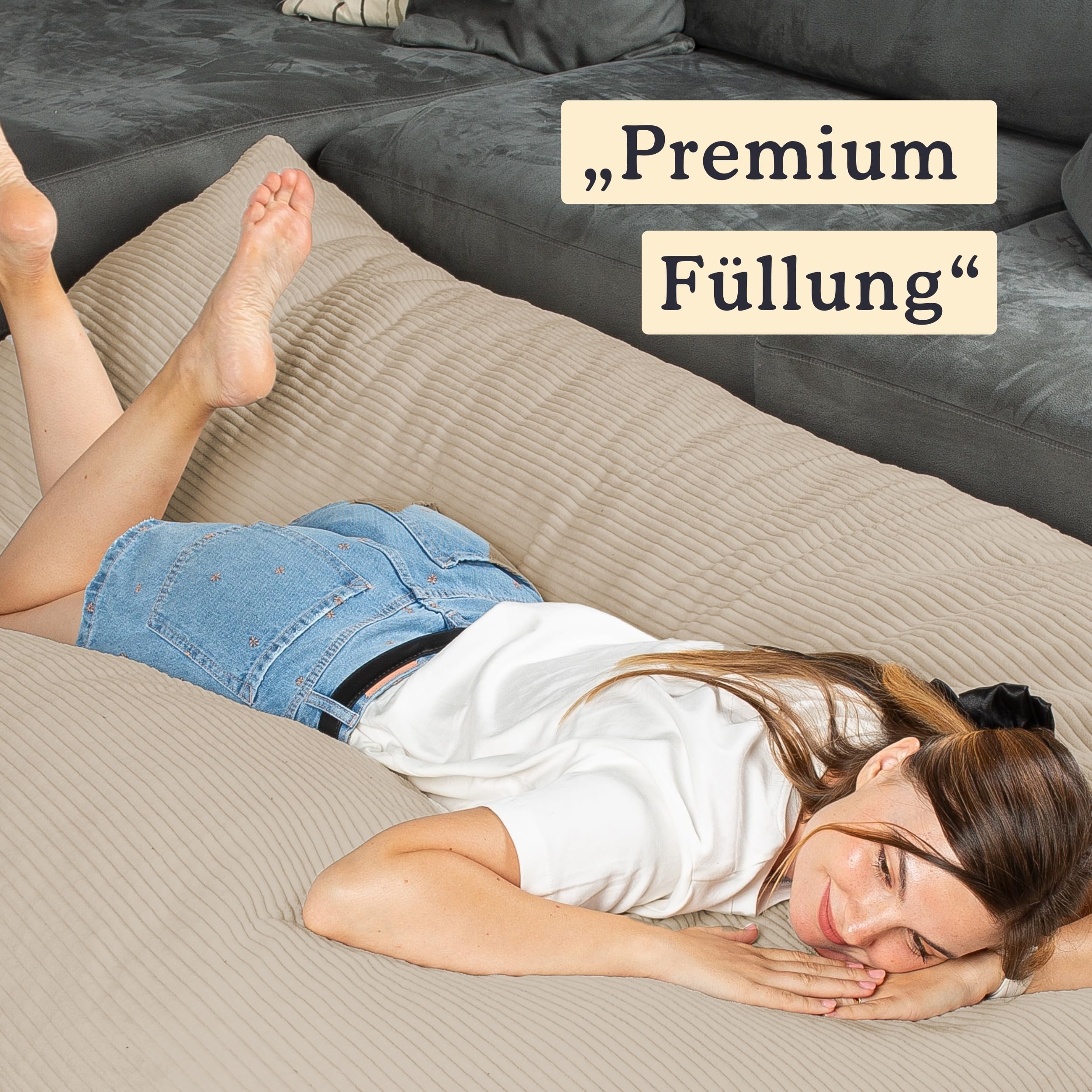 bananair - Sitzsack XXL aus Cordstoff für Kinder und Erwachsene, Weich und Bequem, Maschinenwaschbarer Bezug - Sitzsack mit Füllung, Giant Bean Bag, Puff, Bodensofa (180x140 cm, Beige)