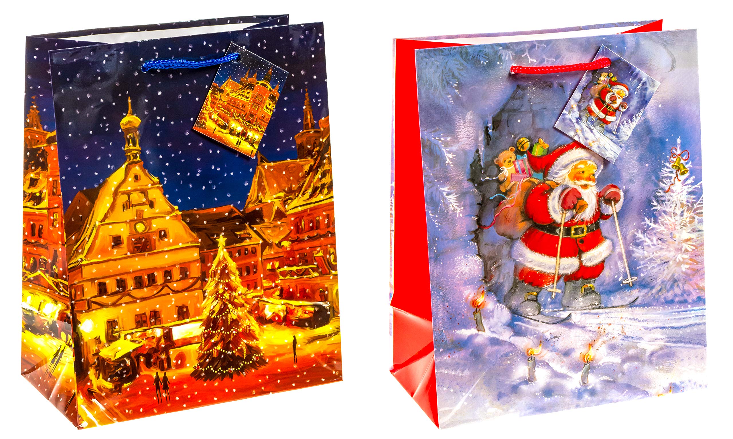 TSI 84016 Gift Bag Xmas Double (Santa and Christmas Market), Pack of 12, Size: Medium (23 x 18 x 10 cm), Weihnachtsmotive
