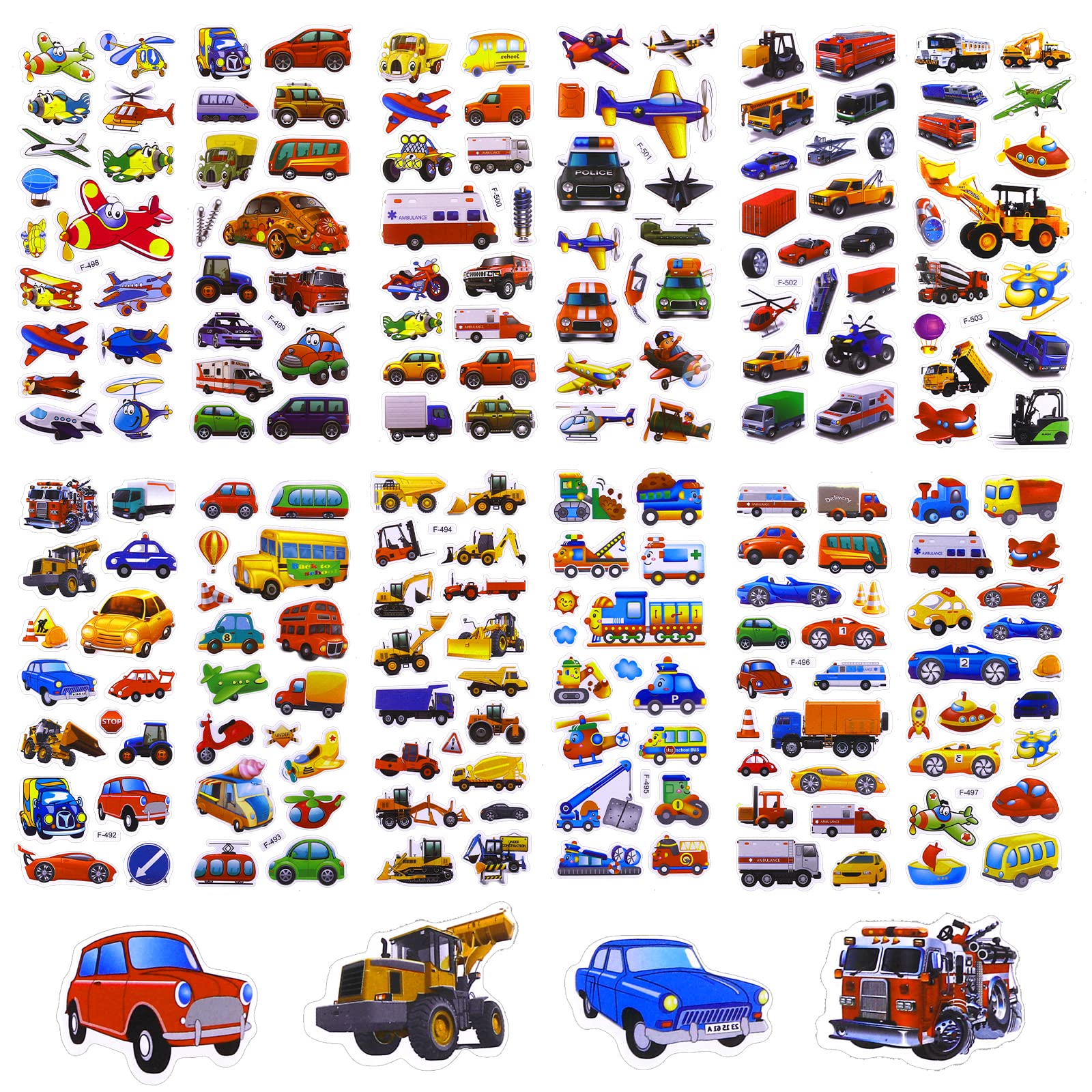 TIESOME 3D Puffy Stickers for Kids - 12 Sheets Cars & Trucks, Teacher Reward Stickers, DIY Decoration Decal for Craft & Scrapbooking