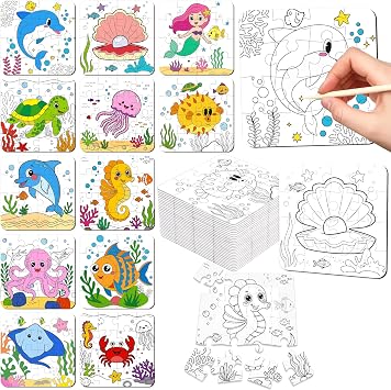28pcs Under the Sea Party Favors Ocean Animal Jigsaw Puzzle DIY Coloring Crafts for Summer Beach Activities