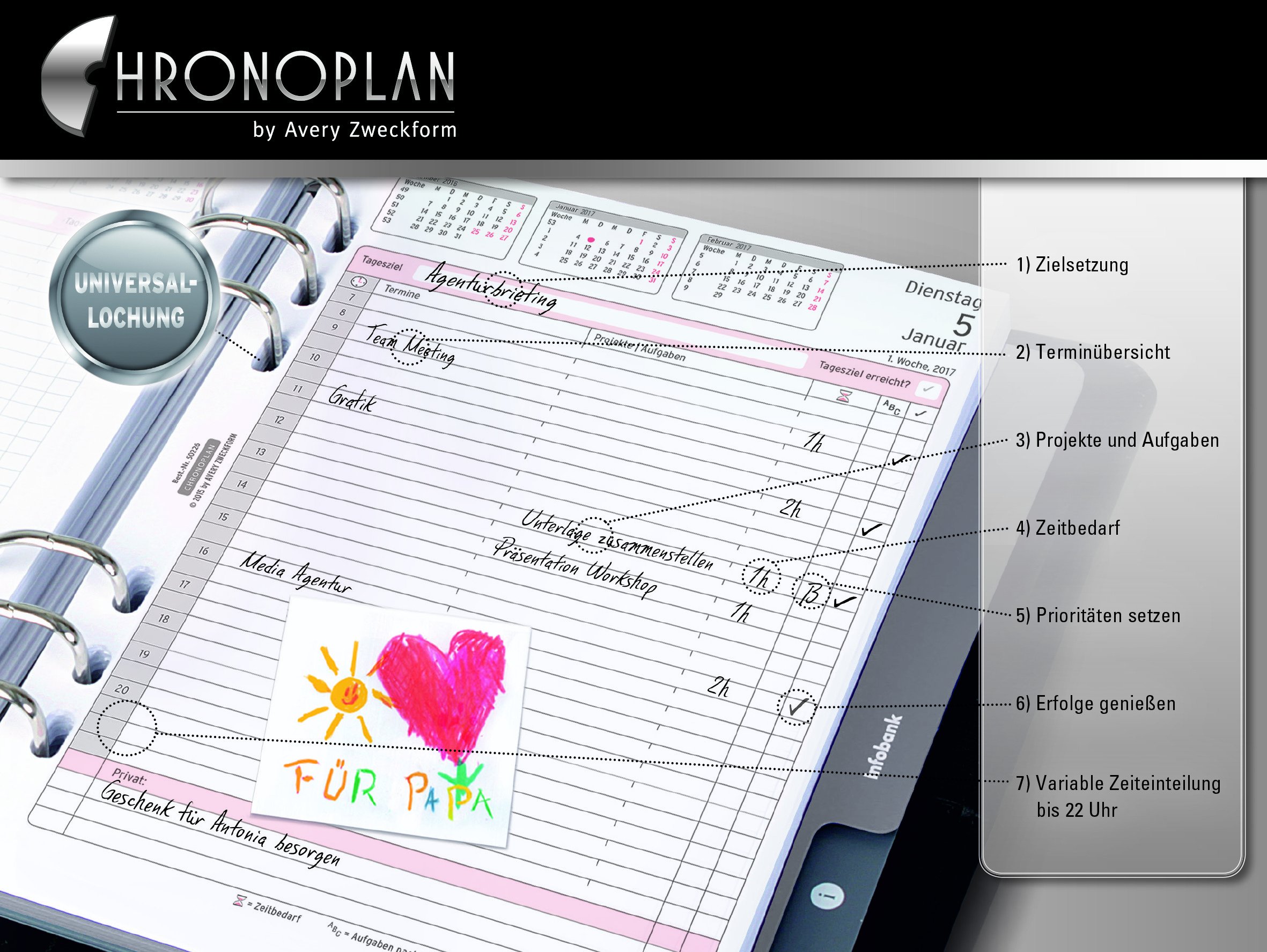 Chrono Plan 50297 Calendario 2017 (anno di set, 1 settimana/2 pagine) Bianco A5 (con piano giornaliero)
