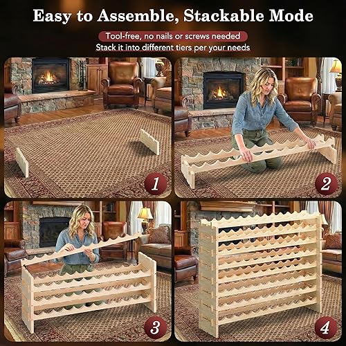 Miniatura 3 de ZENY Estante modular apilable para 96 botellas, soporte independiente para botellas de vino de 8 niveles, estante de almacenamiento de vino de