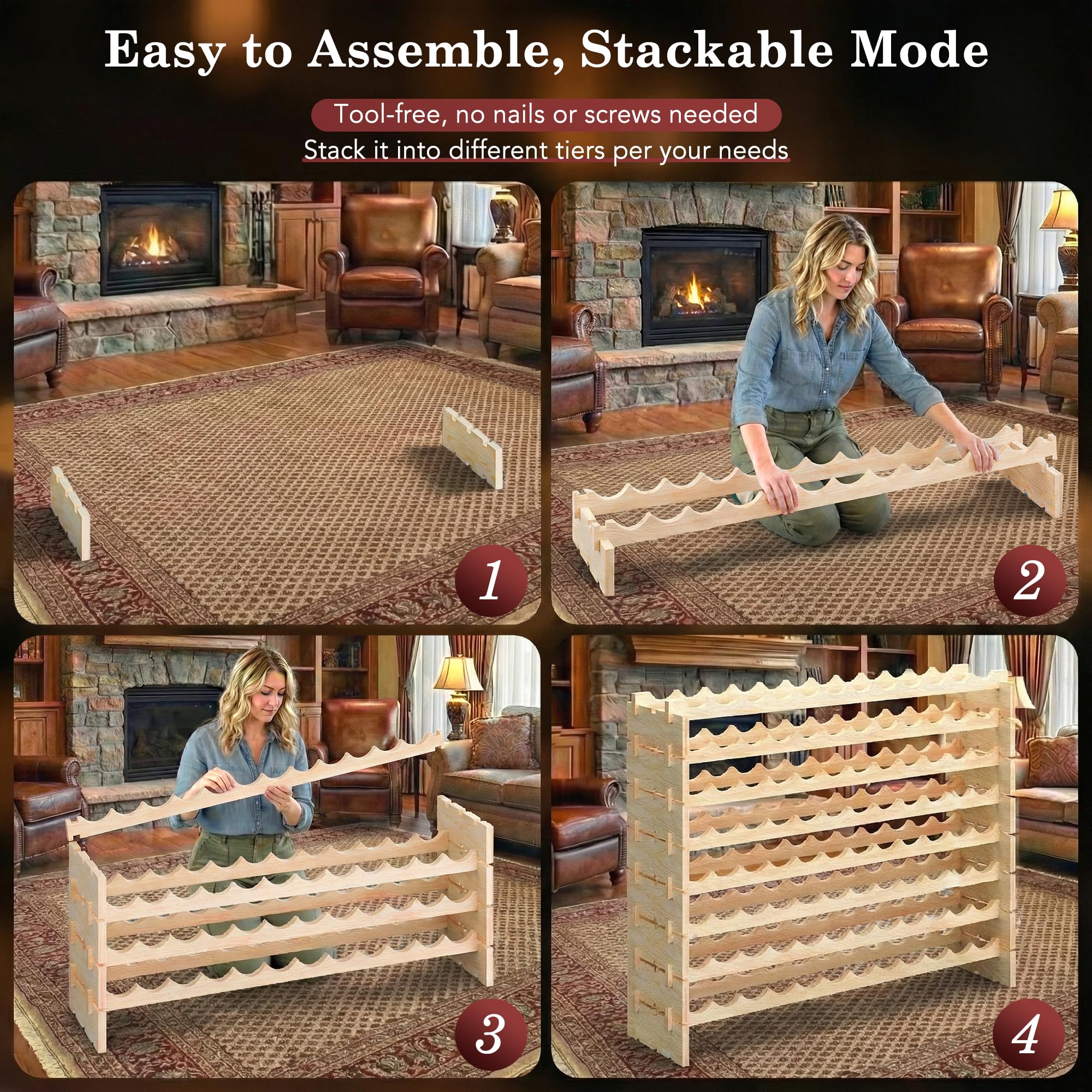 Amazon｜ZENY 大型 ボトル96本 木製ワインラック 積み重ね可能 横12列