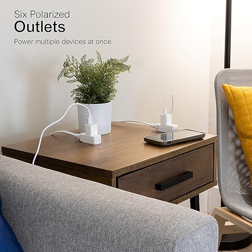 Miniatura 5 de Cable de extensión de 6 pies, 3, enchufe plano, 2 puntas, calibre 16, cubierta de salida de seguridad, clasificación interior, perfecto para