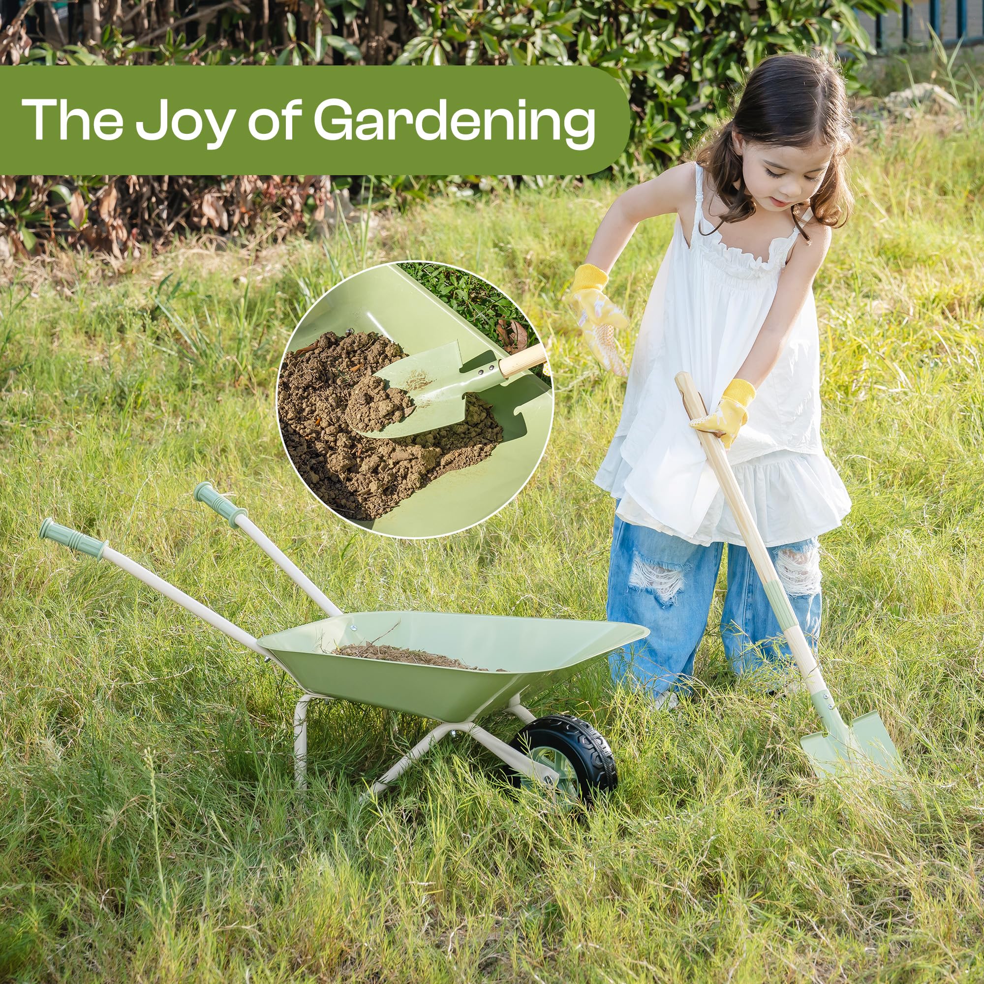 ROBUD Juego de jardinería con carretilla para niños, 6 piezas herramientas de jardín a partir de 3 años