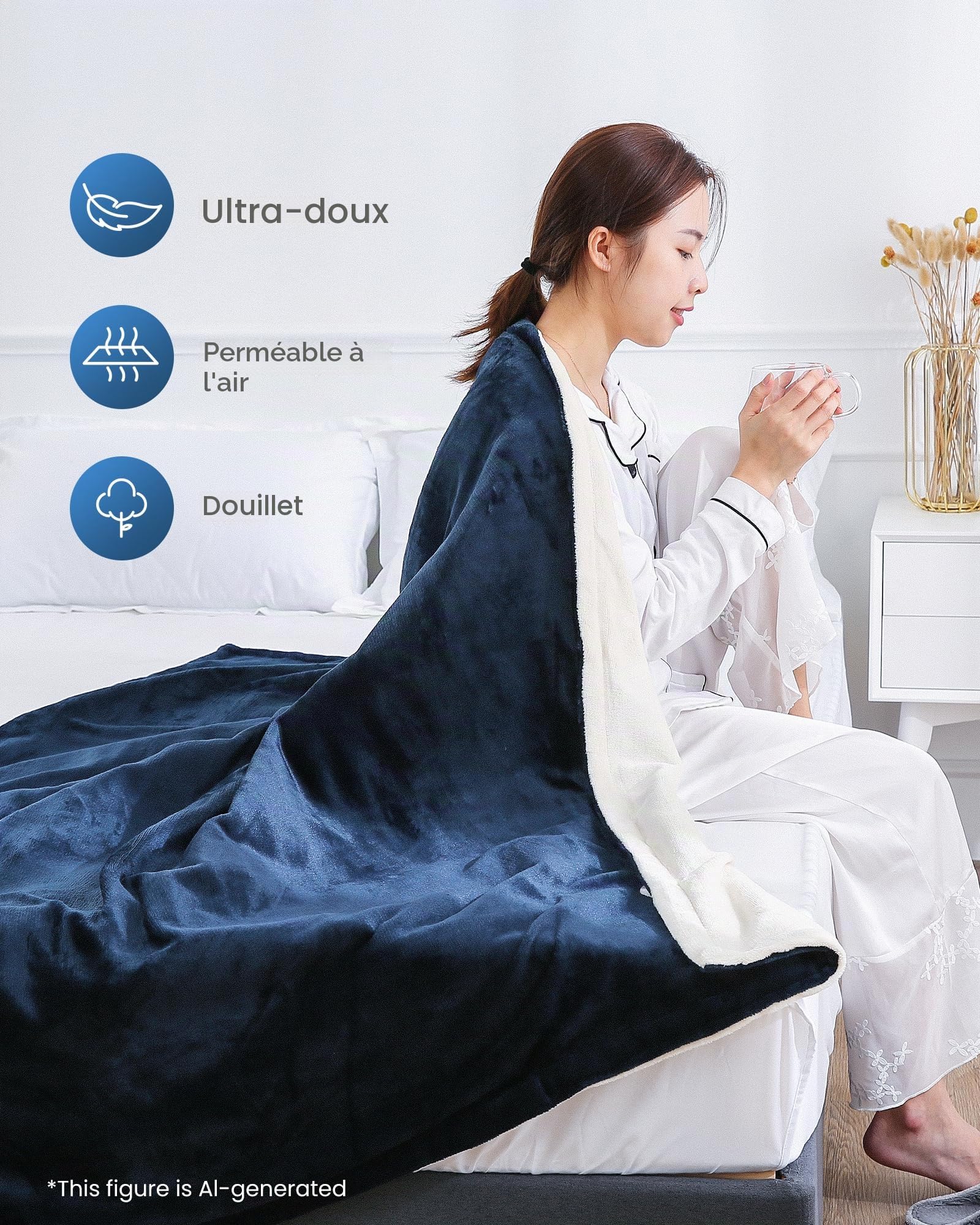 CURECURE Chauffante Couverture Électrique avec Arrêt Automatique, 4 Niveaux de Chauffage, Minuterie d'arrêt Automatique de 10 Heures, Protection Contre la Surchauffe Couverture Électrique