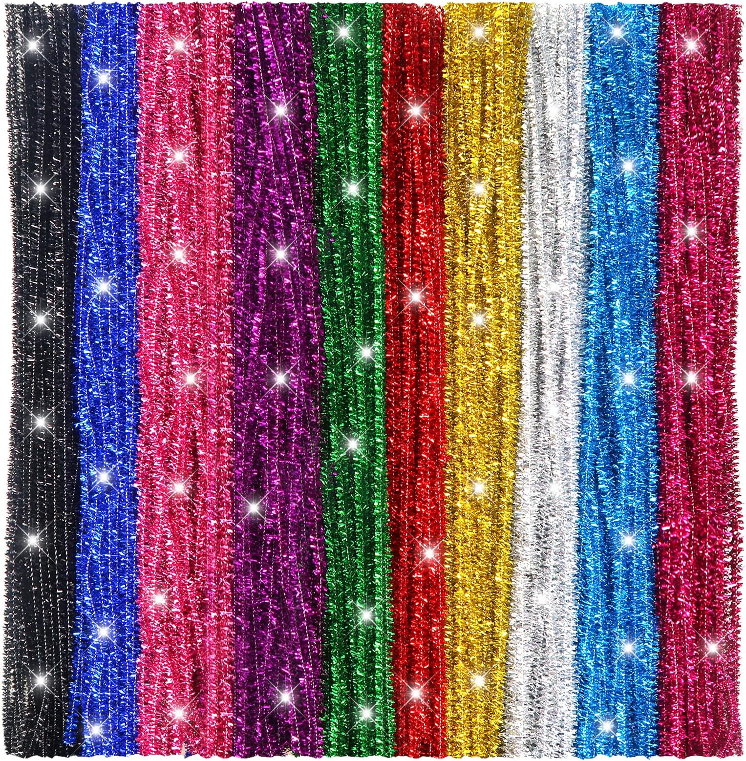 TOAOB 400pcs Glitter Pipe Cleaners 10 Colors Metallic Pipe Cleaners Craft Supplies 6mm x 12 Inch Chenille Stems Pipe Cleaners for Art DIY Crafts Decorations