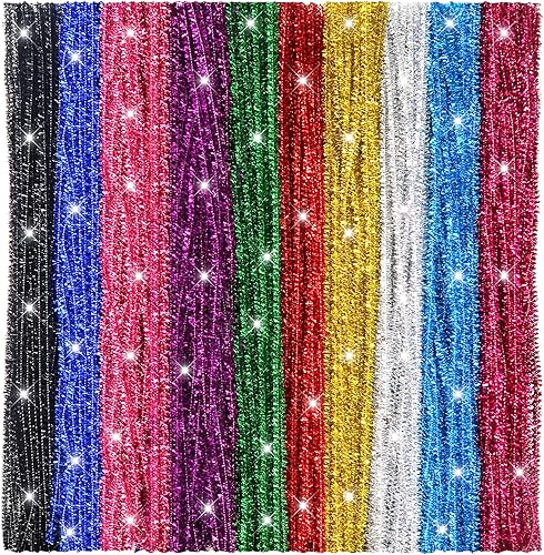 TOAOB - 400 limpiapipas con purpurina, 10 colores, metálicos, suministros para manualidades, tallos de felpilla de 0.236 in x 12 pulgadas, para