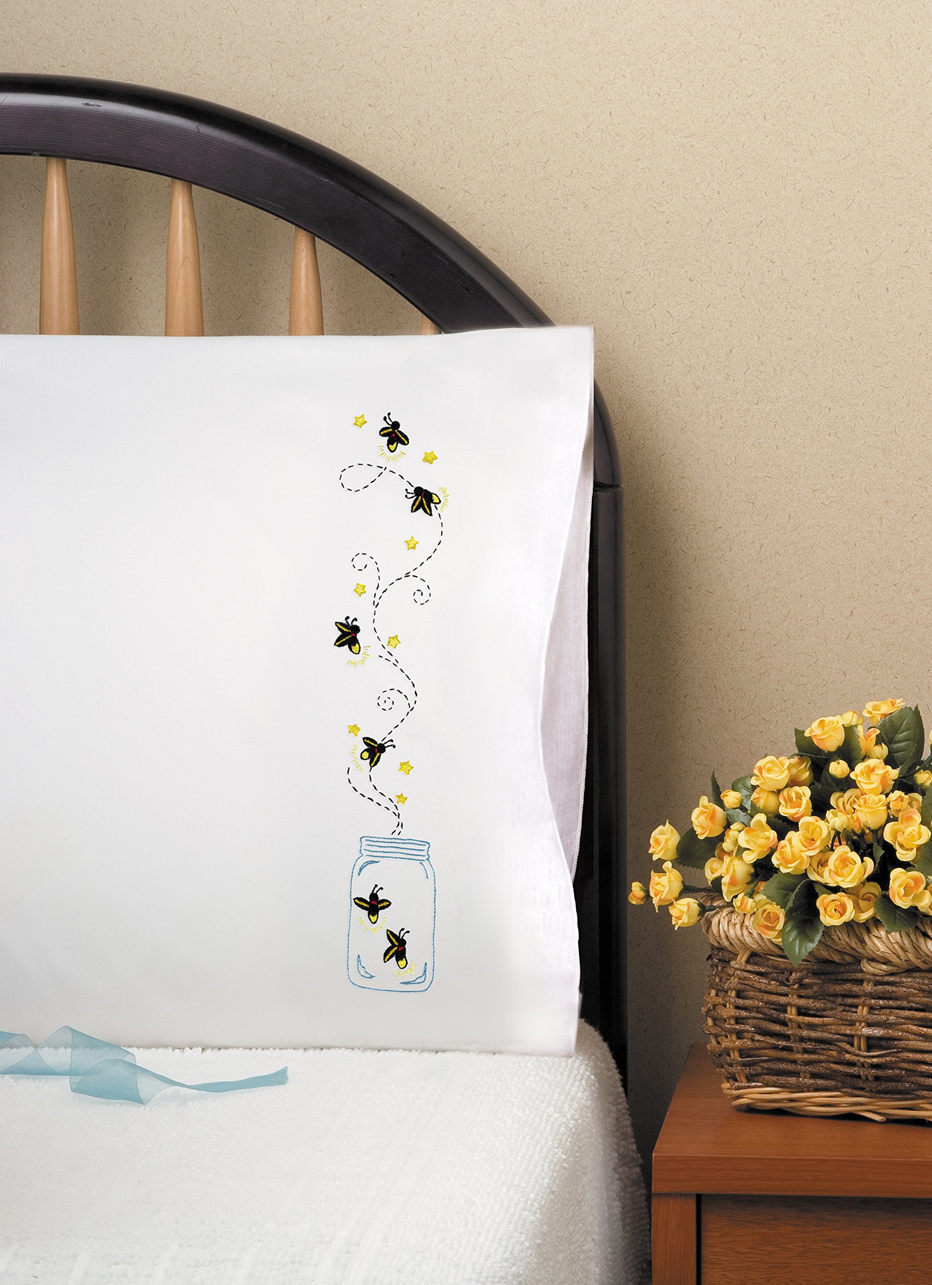 Fundas de almohada estampadas, luciérnagas, kit de bordado de 20 x 30, blanco 2