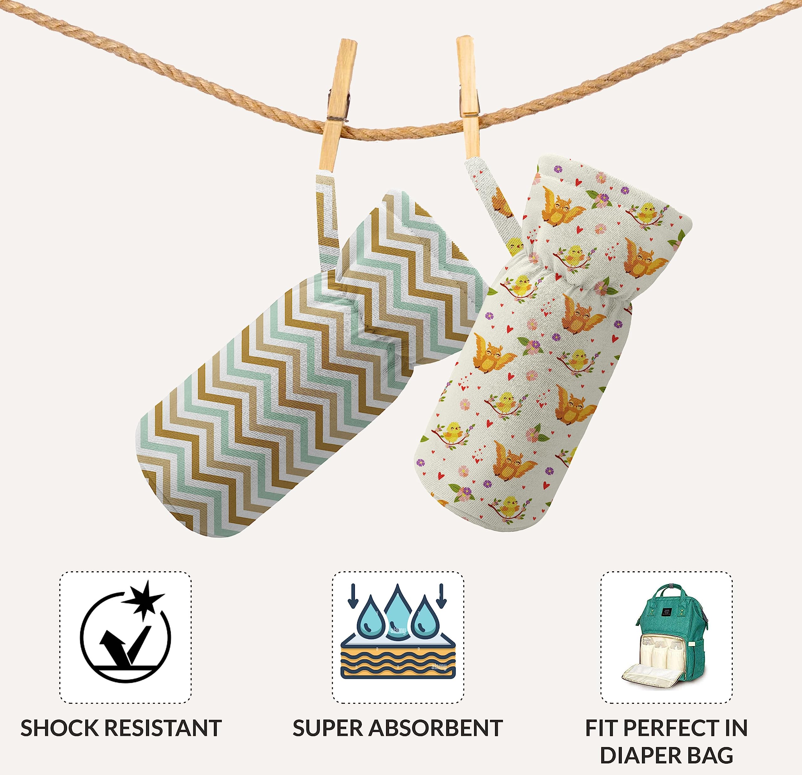 Novo Baby Cotton Soft Plush Baby Bottle Feeding Cover Tote Modern Bag Carrier Bag Bottle Cover with Strap Pack of 2 (Sleepy) 3