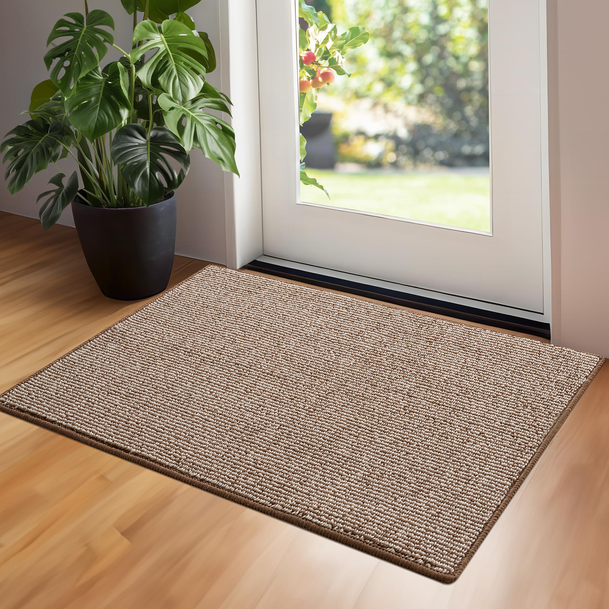 GRANNY SAYS Front Door Mat Indoor Entrance, Indoor Doormat Non Slip Washable, Low Profile Outdoor Welcome Mat, 36" x 24" Resist Dirt Absorbent Indoor Mats for Entryway, Inside House, Brown Beige