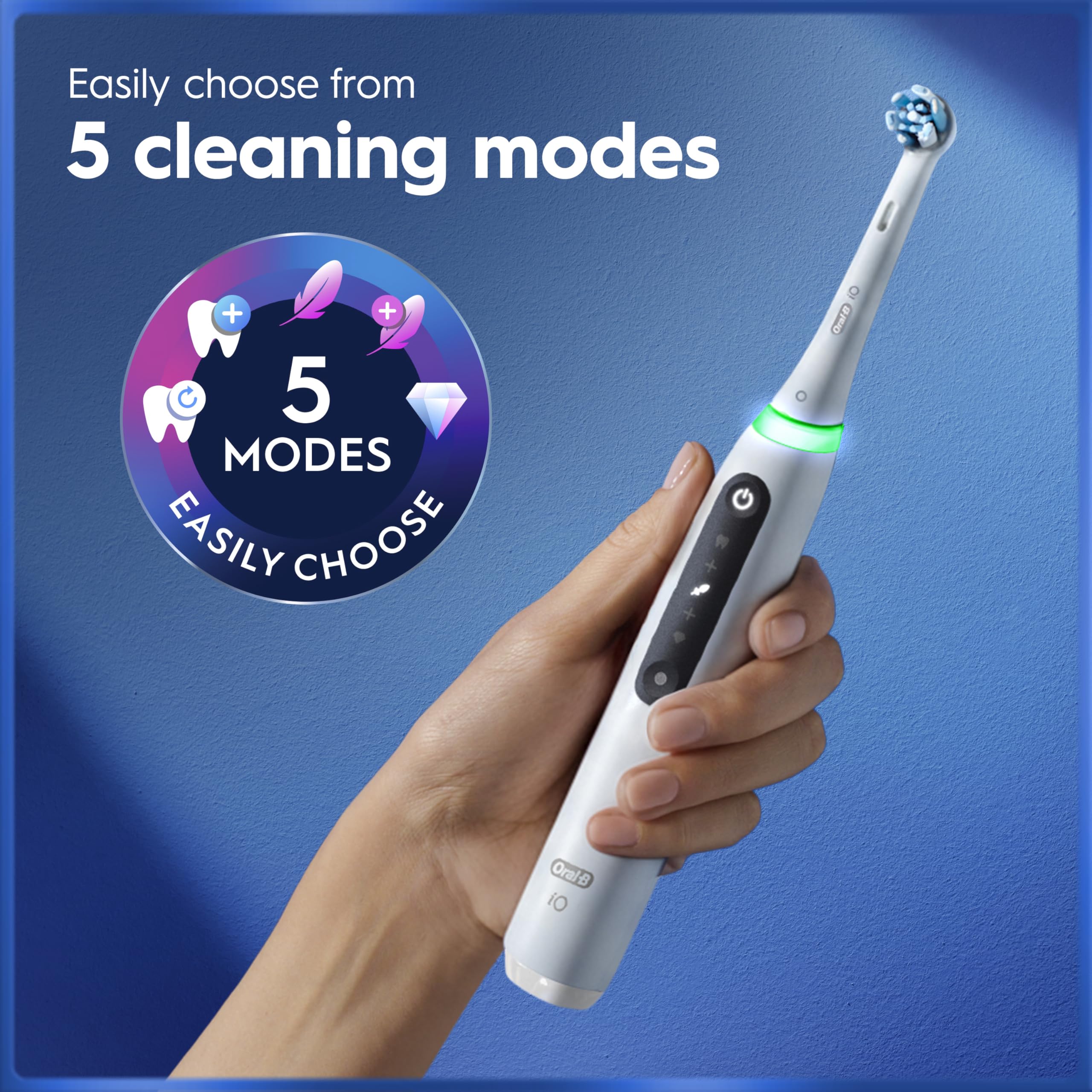 Oral-B iO5 Electric Toothbrushes for Adults, 2 Toothbrush Head and Travel Case, 5 Modes with Teeth Whitening, 2 Pin Plug, White - 2