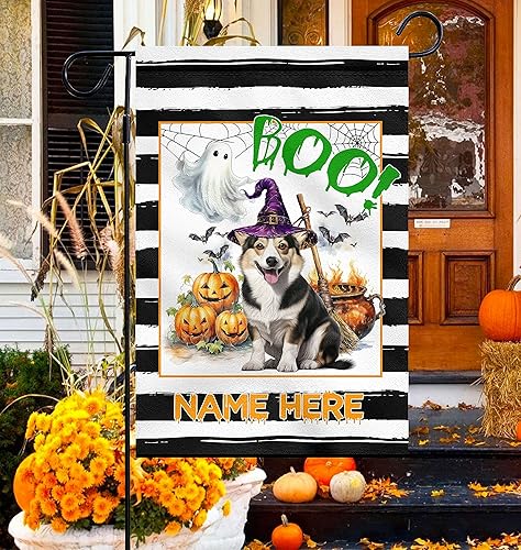 Miniatura 5 de Banderas de jardín de Halloween para exteriores, regalo personalizado de Pembroke Corgi galés, regalo para amantes de los perros, bandera de