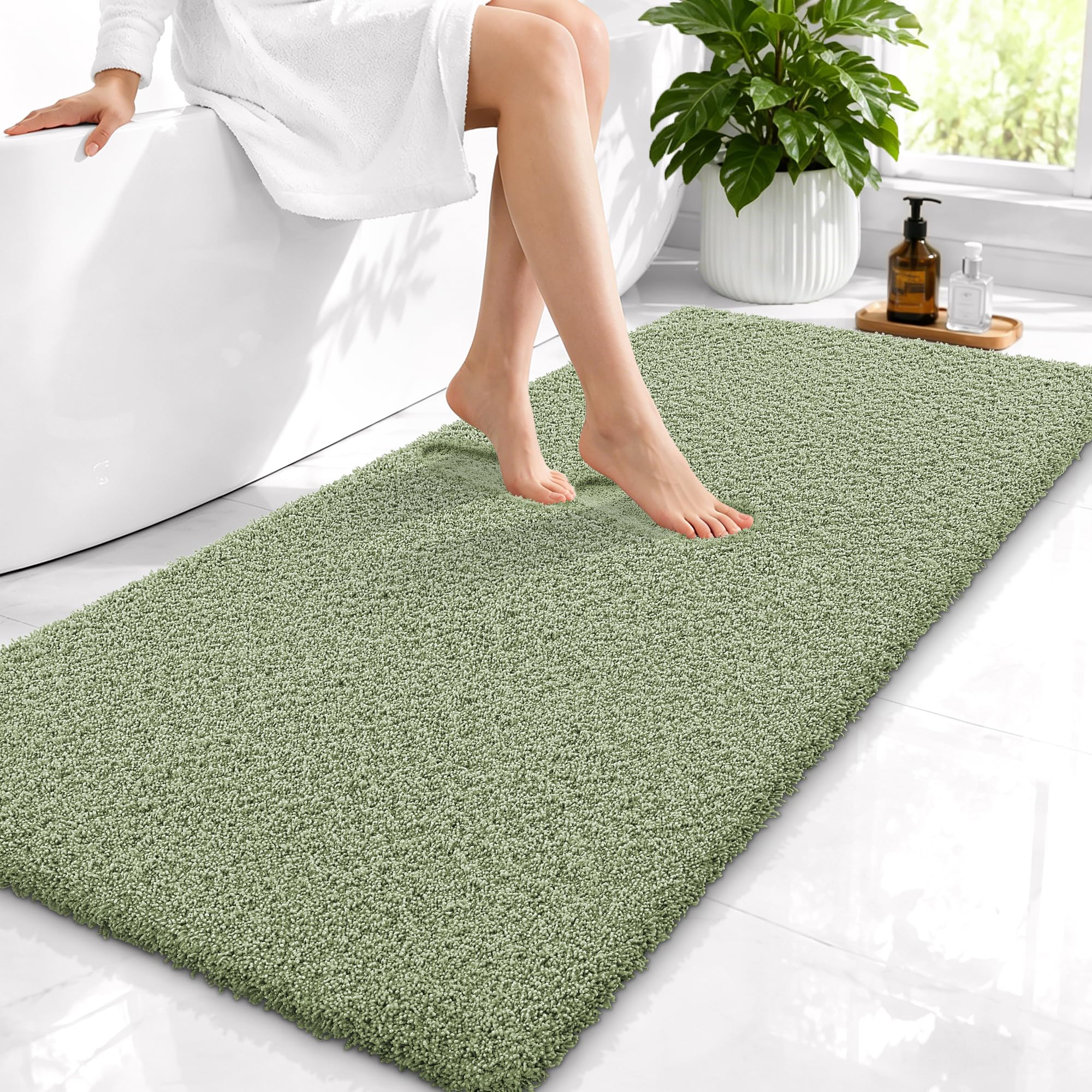 OLANLY Microfiber Bathroom Runner Rugs 47x24, Soft Bath Mat, Sage Green