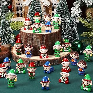 Wesiti 60 Pcs Mini Resin Christmas Elf Figurines Miniature Cute Christmas Elves Statues Bulk Tiny Resin Xmas Ornament to Hide Stocking Stuffer Gift for Kids DIY Craft Table Garden Holiday Party Decor