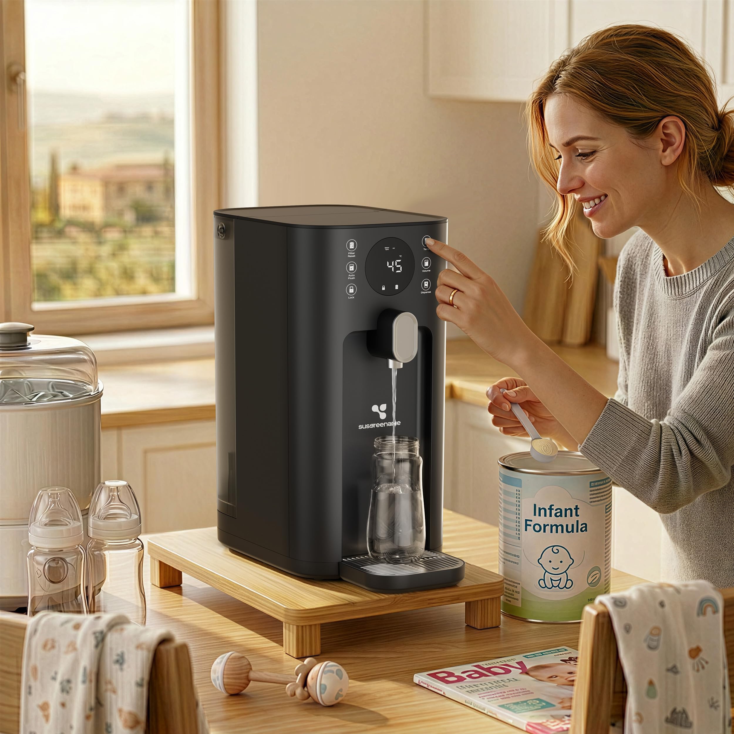 CIARRA X SusGreenable Osmoseanlage Trinkwasser 100GPD, Umkehrosmoseanlage mit Heißwasser, 4 Temperaturen, 5-stufiger RO Wasserfilter SGROF03, Tischgerät, Schwarz