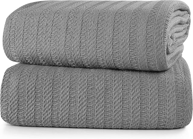 Nevni Pack of 2 Decorative Rustic Cotton Throw Blanket With Fringes For Sofa, Bed, Armchair, Couch Settee (Pack of 2) 127 x 152 cm - Grey