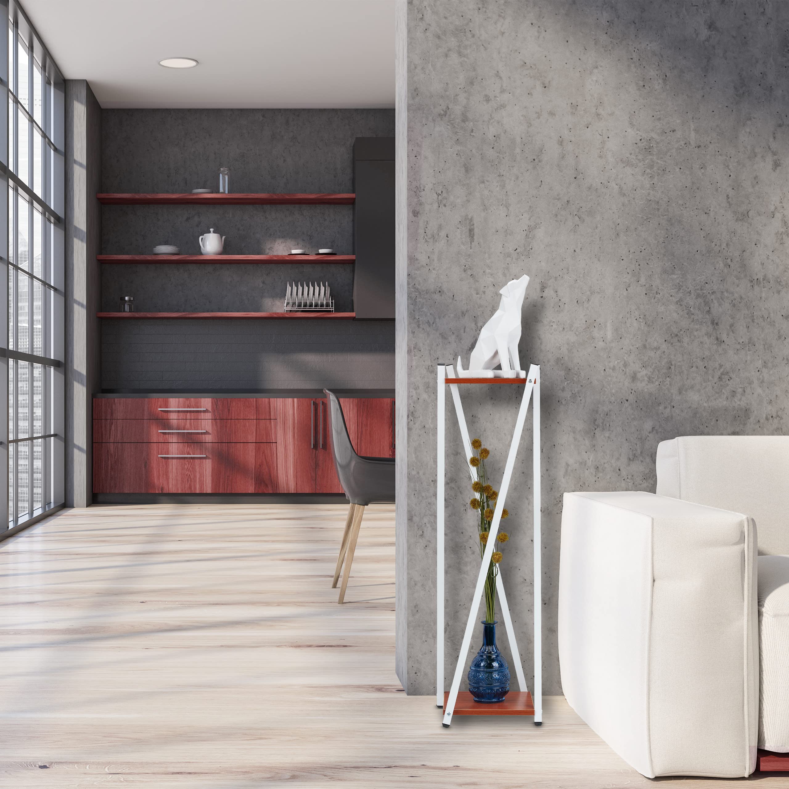 Relaxdays Portavaso a Colonna, Scaffale Portafiori 99x28x28, cm Piedistallo Design Scandinavo, Bianco e Marrone Chiaro