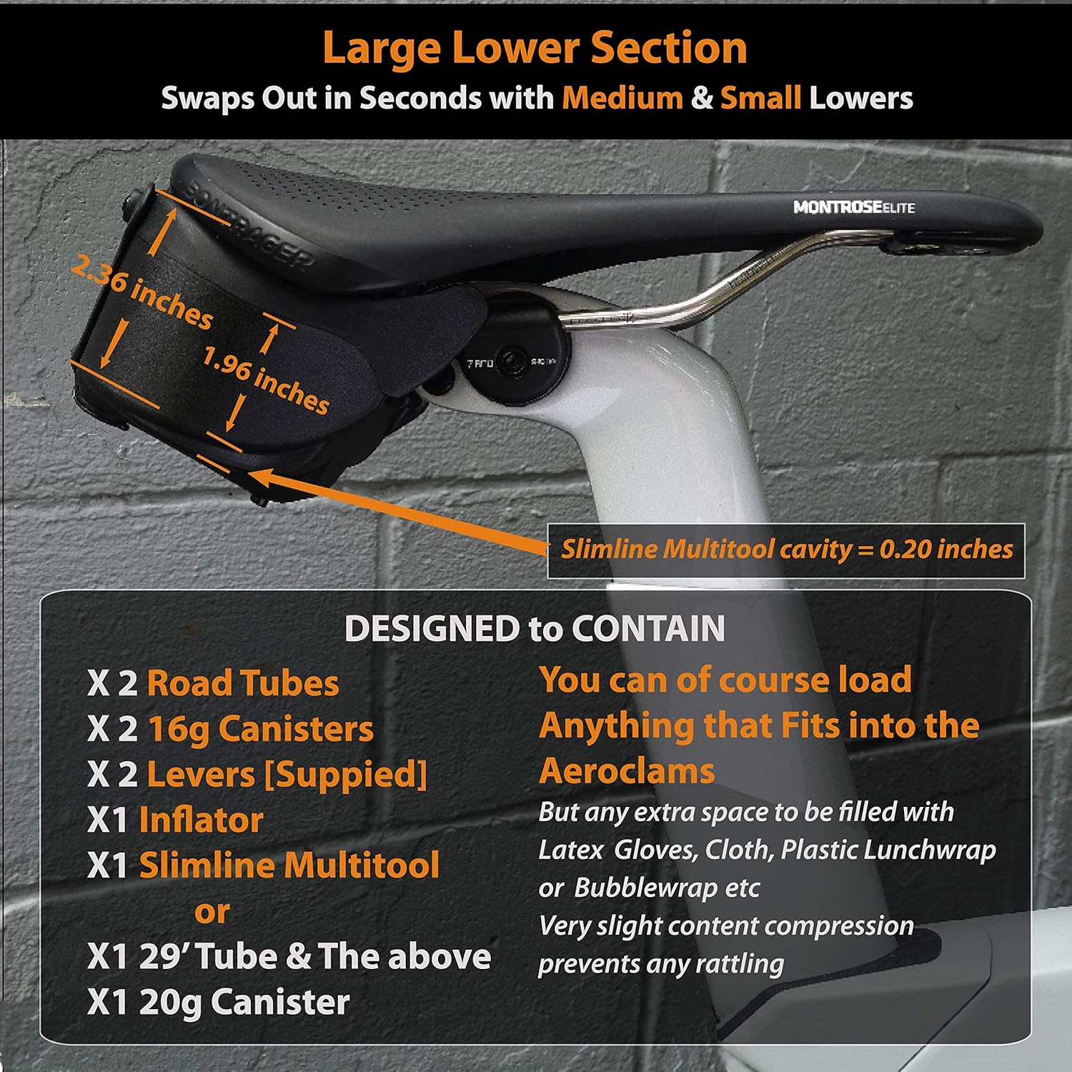 Aeroclam P1 Seat Bag Cycling Bike Saddle Bag Compact Small Under Seat Hard Shell Waterproof Aerodynamic for Mountain Road Bike Concave Top Large Lower