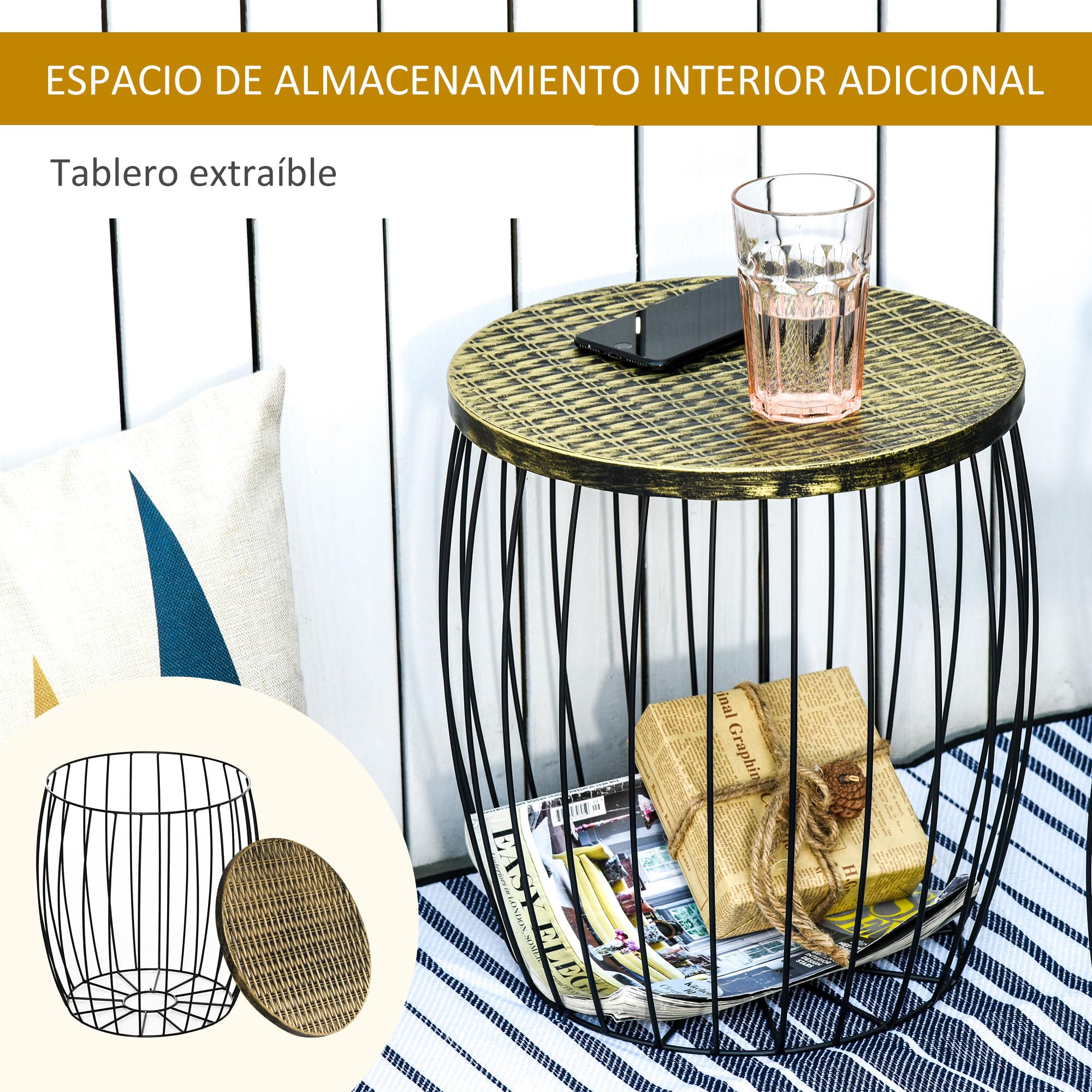 Outsunny Juego de 3 Mesas de Jardín Apilables Mesas Auxiliares de Jardín Redondas de Estilo Industrial con Marco Metálico y Encimera Imitación Ratán para Balcón Terraza Patio Negro