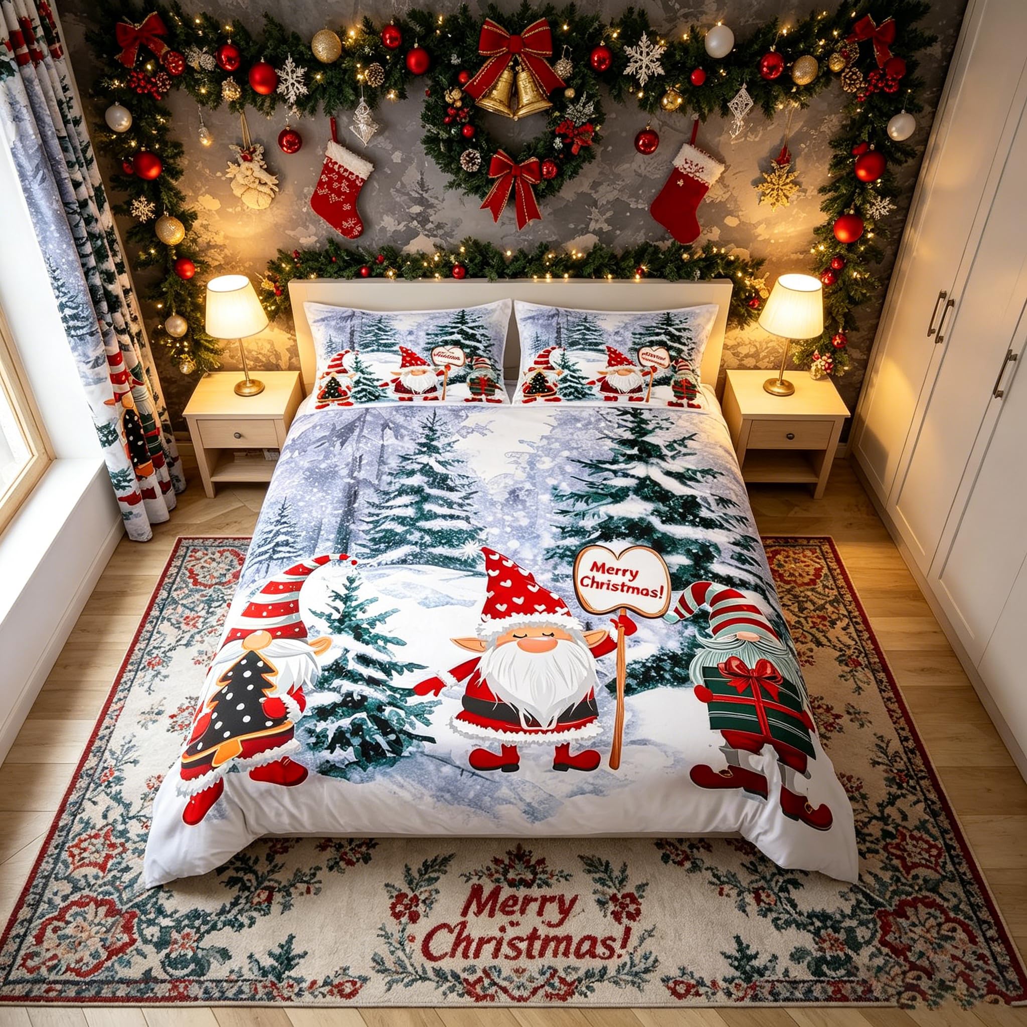 Housse de couette Noël enfant légère et respirante 2 pièces sans couette lit simple