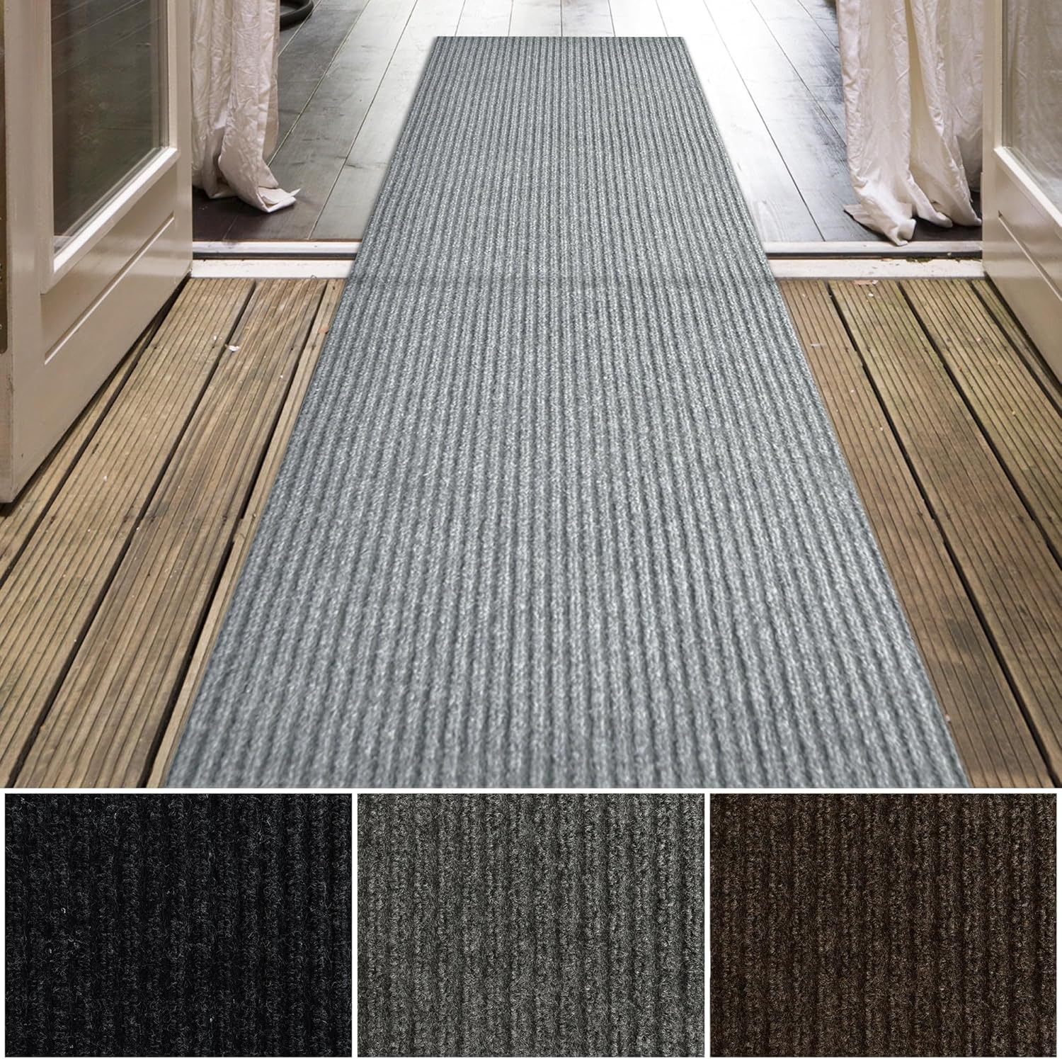 iCustomRug Spartan Weather Warrior Duty Indoor/Outdoor Utility Ribbed in 3ft,4ft,6ft Widths 70 Custom Sizes with Natural Non-Slip Rubber Backing 4'X66' in Grey