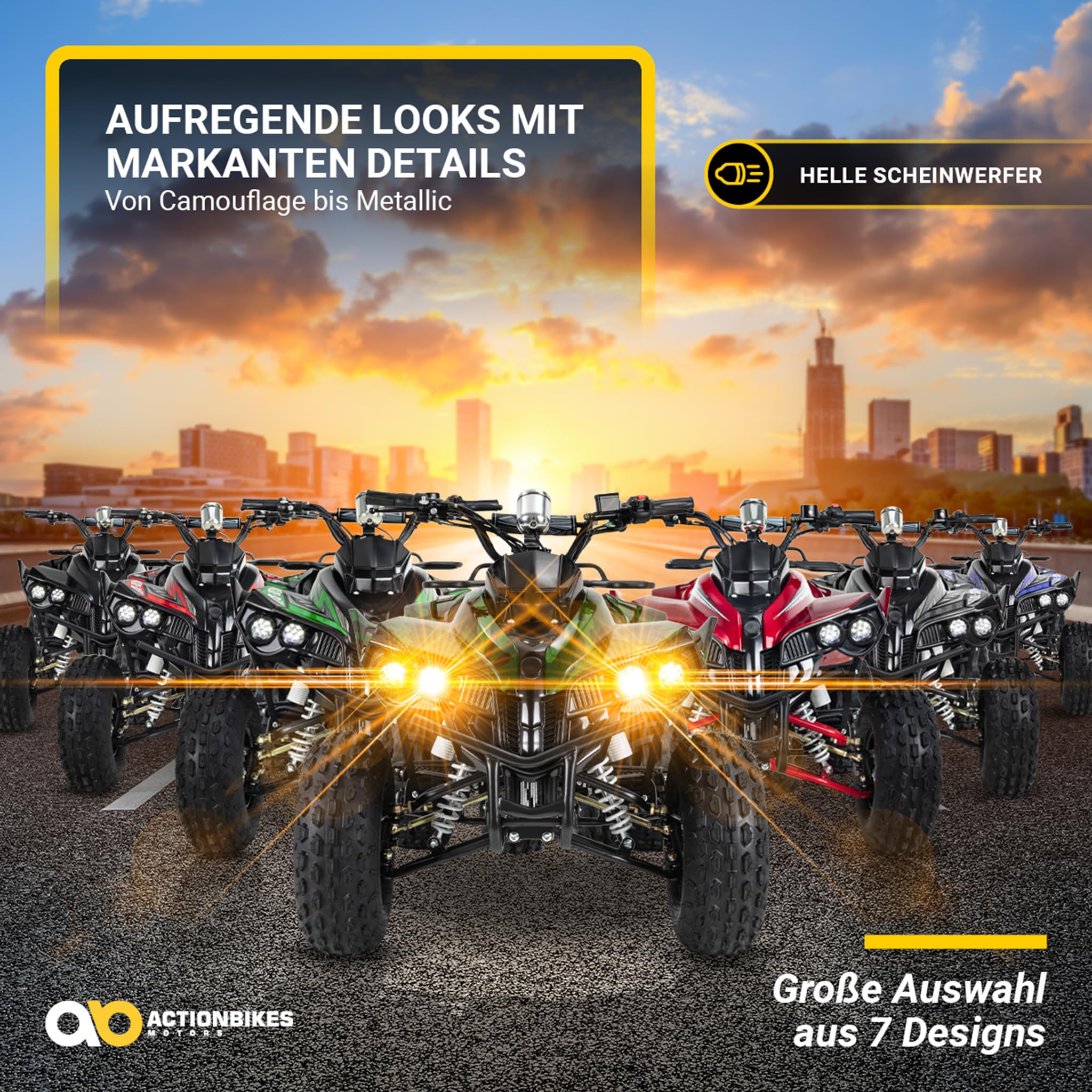 Actionbikes Motors Kinder Quad Elektro ATV S-10 | 𝟒𝟖 Volt 𝟭𝟬𝟬𝟬 Watt Motor bis 𝟐𝟬 km/h - Kinderquad - Pocket Quad - Miniquad - Scheibenbremsen - Für Kinder ab 8 Jahren (Camouflage lackiert)